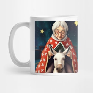 Old Lady on a Donkey with Stars Mug